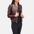 Airdrie Leather Bomber Jacket in Maroon - Arvo 