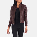 Airdrie Leather Bomber Jacket in Maroon - Arvo 