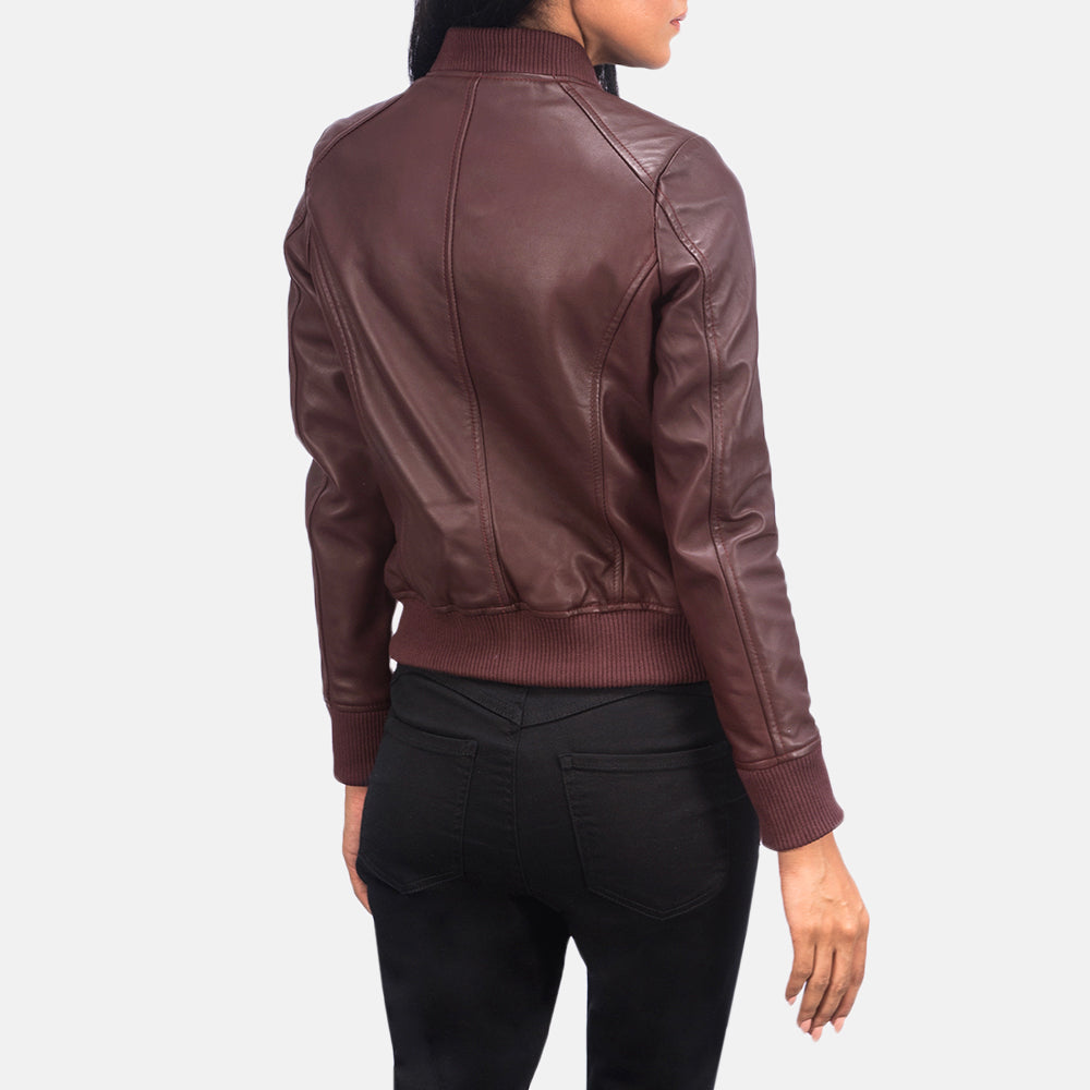 Airdrie Leather Bomber Jacket in Maroon - Arvo 