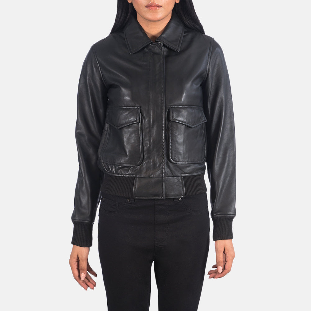 Front view of Balloch black A-2 bomber jacket – vintage-inspired men’s leather outerwear in the USA

Back of Balloch A-2 bomber jacket in black – timeless American flight jacket style for men

Detail of zipper on Balloch black leather A-2 jacket – premium bomber jacket for U.S. customers

Model wearing Balloch A-2 bomber jacket in black – classic military-inspired fashion for American men