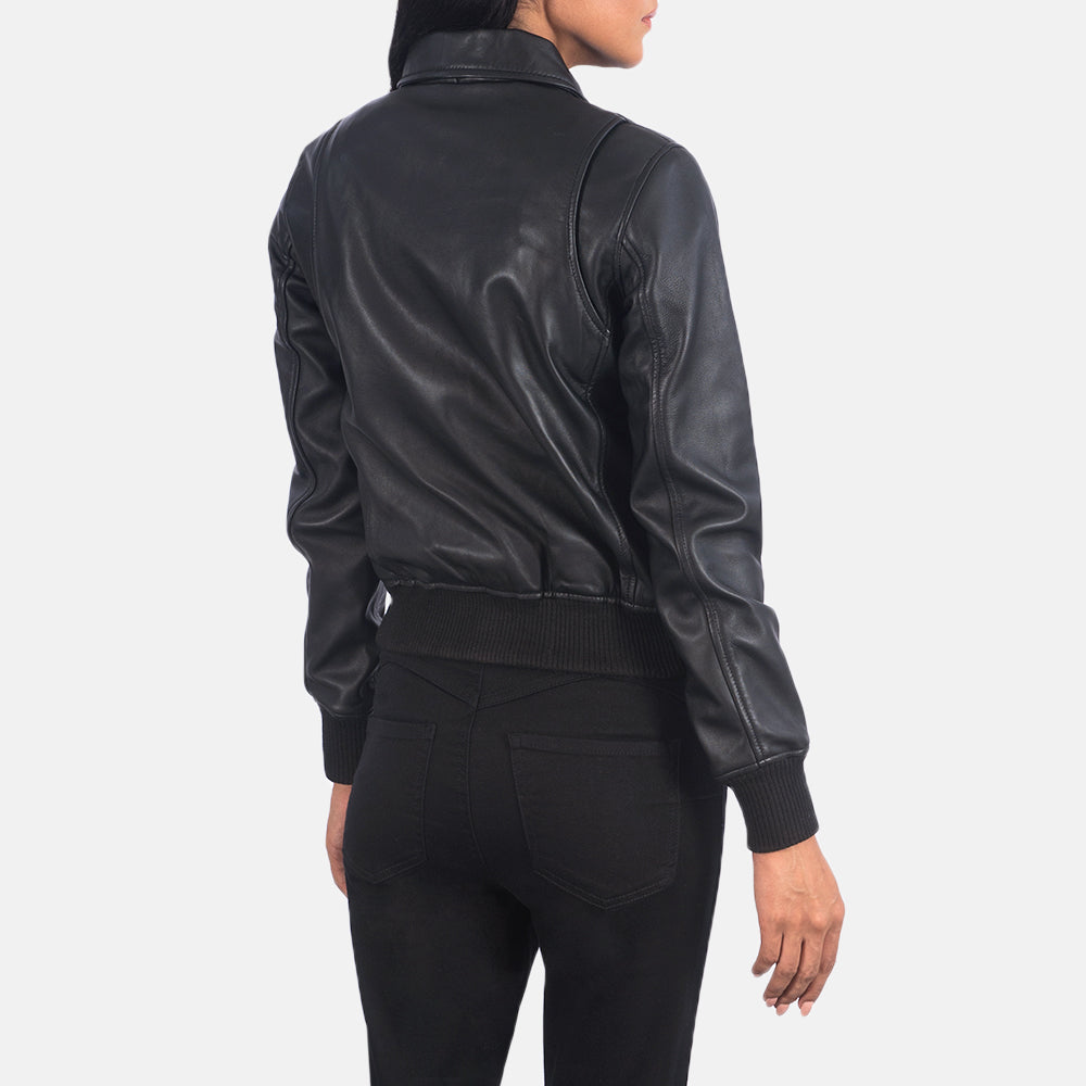 Front view of Balloch black A-2 bomber jacket – vintage-inspired men’s leather outerwear in the USA

Back of Balloch A-2 bomber jacket in black – timeless American flight jacket style for men

Detail of zipper on Balloch black leather A-2 jacket – premium bomber jacket for U.S. customers

Model wearing Balloch A-2 bomber jacket in black – classic military-inspired fashion for American men