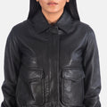 Front view of Balloch black A-2 bomber jacket – vintage-inspired men’s leather outerwear in the USA

Back of Balloch A-2 bomber jacket in black – timeless American flight jacket style for men

Detail of zipper on Balloch black leather A-2 jacket – premium bomber jacket for U.S. customers

Model wearing Balloch A-2 bomber jacket in black – classic military-inspired fashion for American men
