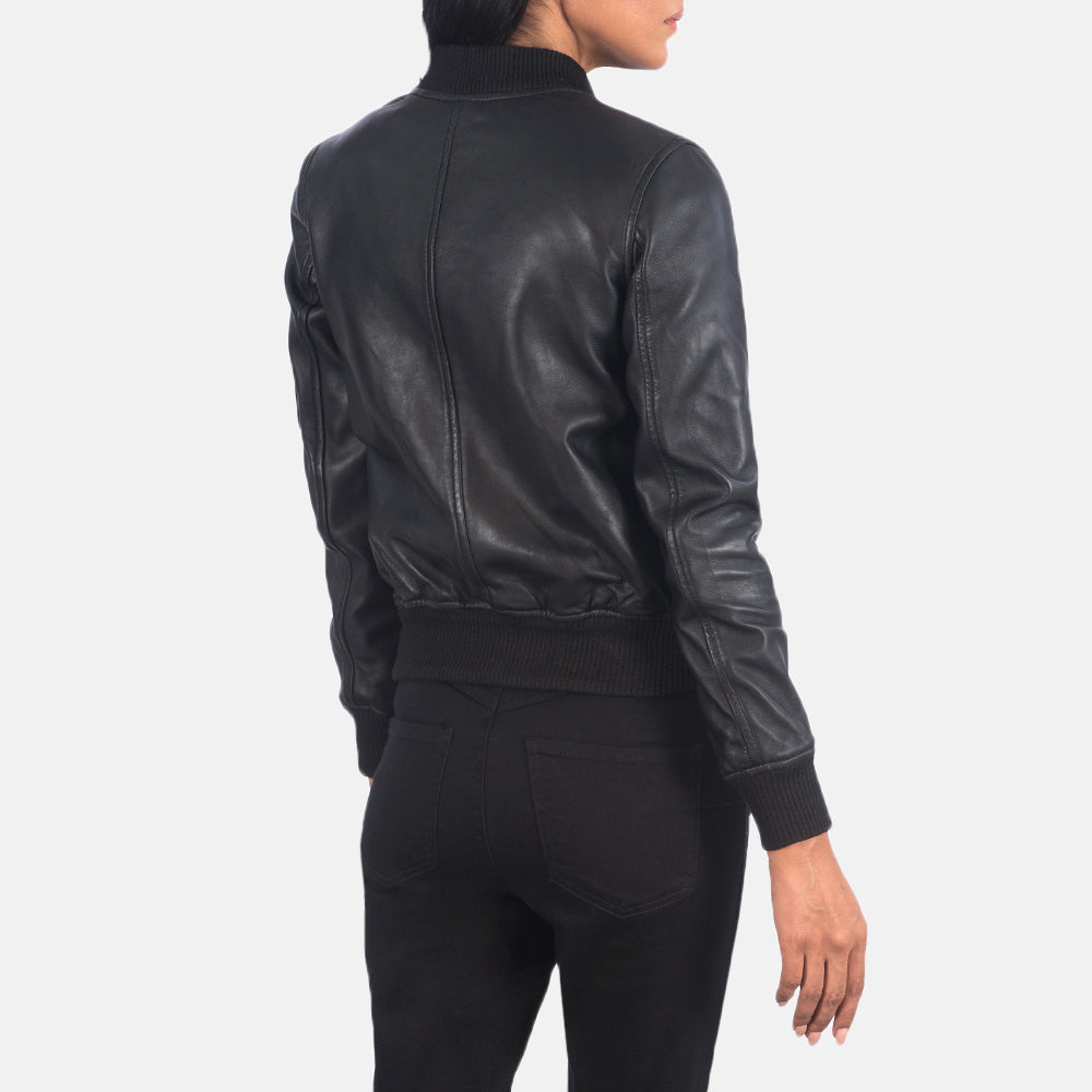 Front view of Dumfries women’s black leather bomber jacket – modern outerwear for U.S. street style

Dumfries women’s bomber jacket in black leather – bold, American-inspired fashion piece

Close-up of Dumfries black leather texture – premium bomber jacket for women in the United States

Model wearing Dumfries black bomber jacket – stylish women’s leather outerwear for everyday wear in the USA

Back of Dumfries women’s bomber jacket in black – minimalist, durable leather jacket with U.S. fashion appeal