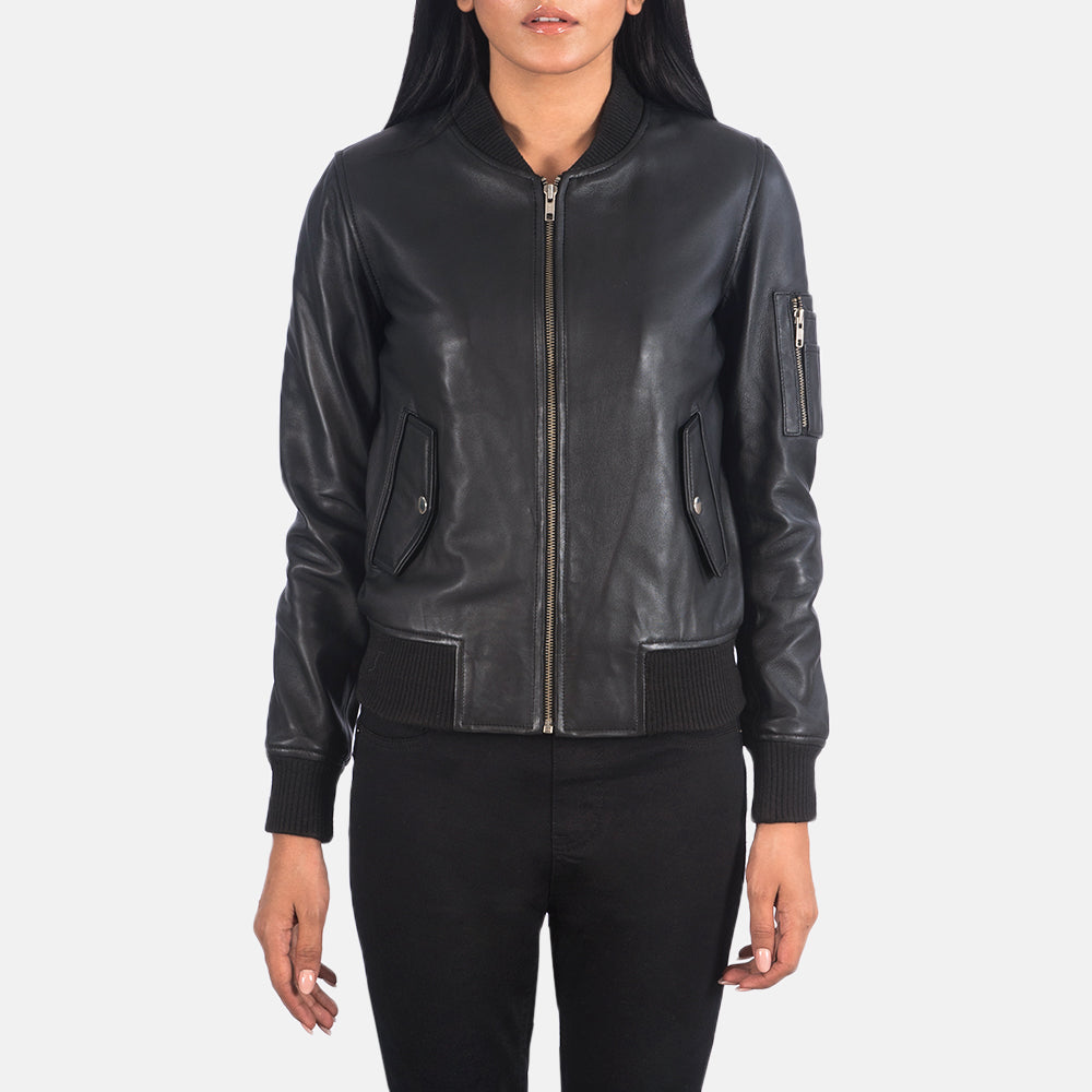 Dumfries black leather bomber jacket for women – sleek and stylish outerwear with classic American edge

Front view of Dumfries women’s black leather bomber jacket – modern outerwear for U.S. street style

Dumfries women’s bomber jacket in black leather – bold, American-inspired fashion piece

Close-up of Dumfries black leather texture – premium bomber jacket for women in the United States

Model wearing Dumfries black bomber jacket – stylish women’s leather outerwear for everyday wear in the USA

