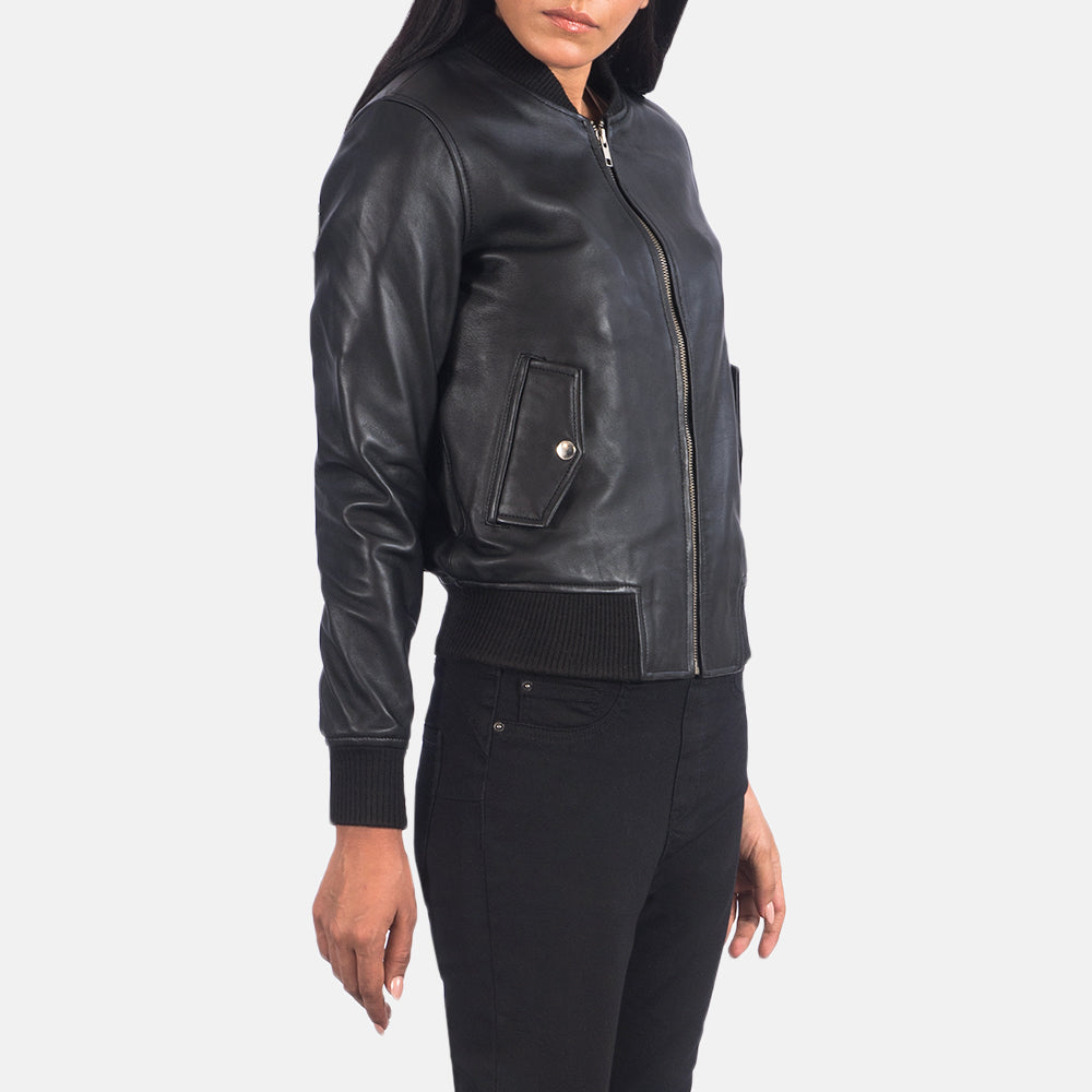 Front view of Dumfries women’s black leather bomber jacket – modern outerwear for U.S. street style

Dumfries women’s bomber jacket in black leather – bold, American-inspired fashion piece

Close-up of Dumfries black leather texture – premium bomber jacket for women in the United States

Model wearing Dumfries black bomber jacket – stylish women’s leather outerwear for everyday wear in the USA

Back of Dumfries women’s bomber jacket in black – minimalist, durable leather jacket with U.S. fashion appeal