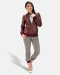 Nairn women’s maroon bomber jacket – stylish leather outerwear with classic American streetwear vibe

