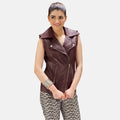 Montrose women’s maroon vest – stylish sleeveless leather outerwear with modern American fashion appeal