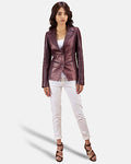 Oban women’s leather blazer in black – stylish tailored blazer with premium leather for American fashion

