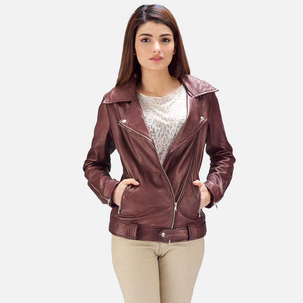Elgin leather biker jacket in maroon – men’s stylish and durable motorcycle jacket with American streetwear appeal