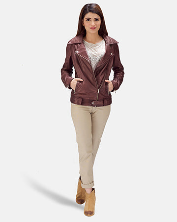Elgin leather biker jacket in maroon – men’s stylish and durable motorcycle jacket with American streetwear appeal