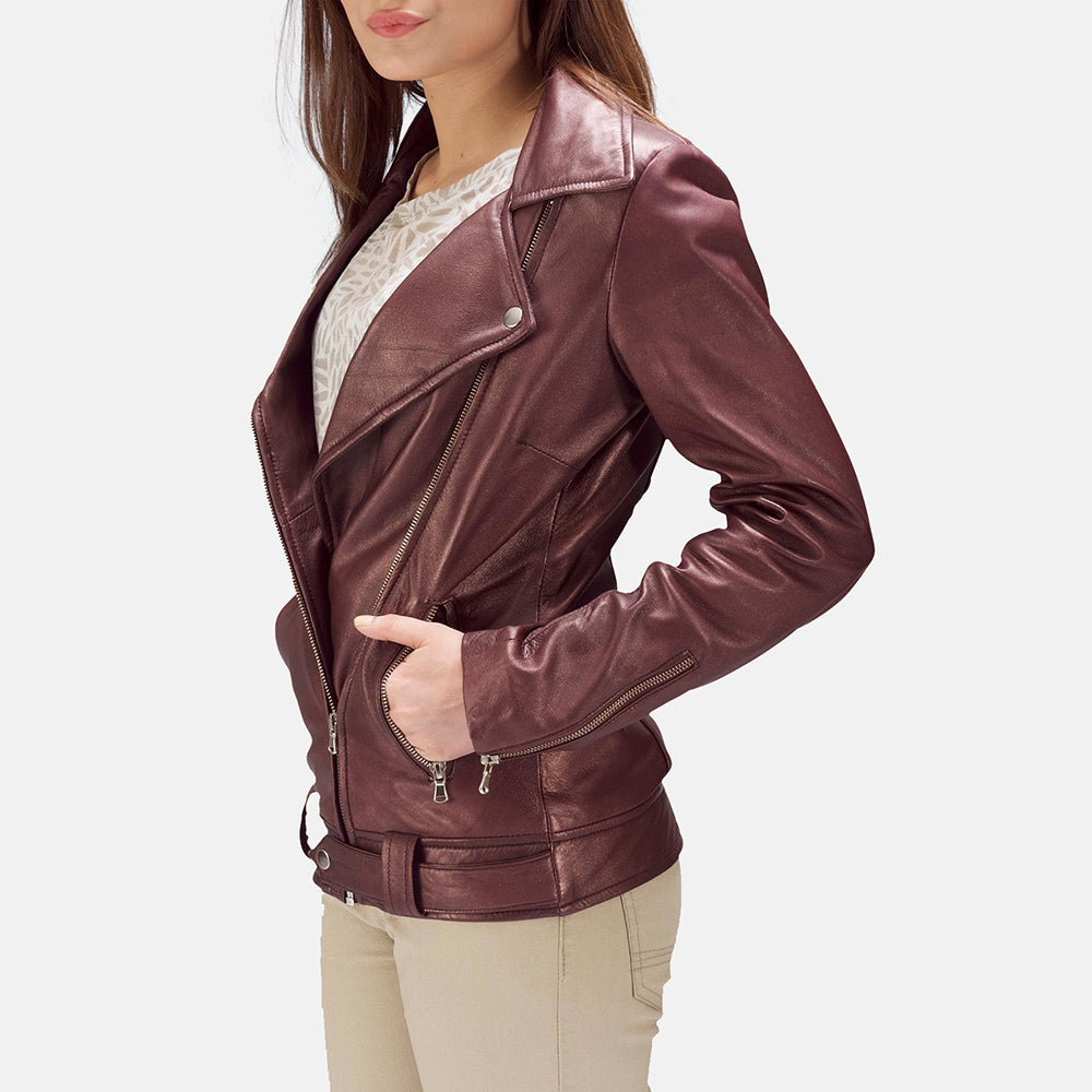 Elgin leather biker jacket in maroon – men’s stylish and durable motorcycle jacket with American streetwear appeal