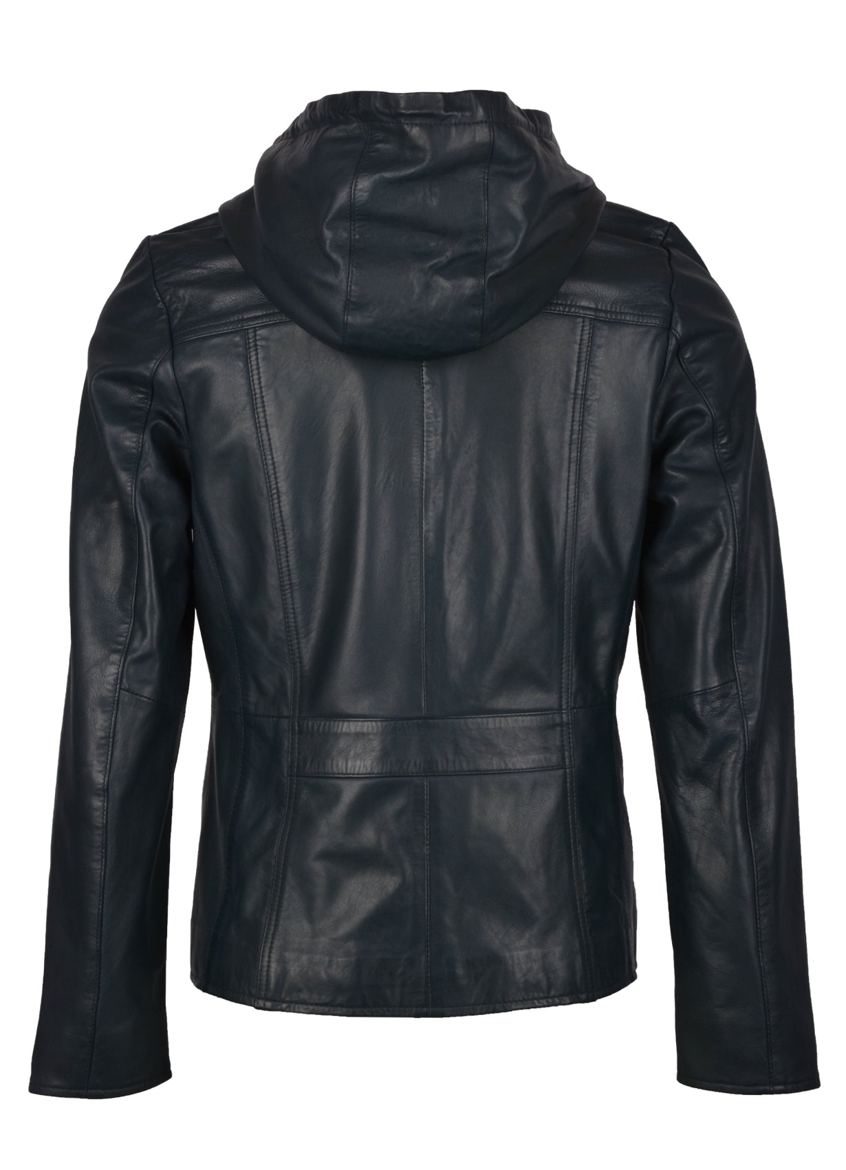 Saltcoats hooded leather jacket in black – stylish men’s outerwear with attached hood and modern American streetwear look