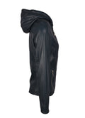 Saltcoats hooded leather jacket in black – stylish men’s outerwear with attached hood and modern American streetwear look