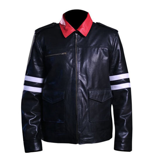 Alex Mercer Prototype game leather jacket black with white stripes

real leather Alex Mercer cosplay jacket with red patch

Prototype video game cosplay leather jacket front and back view

men’s black leather motorcycle jacket with zipper closure

gaming costume Alex Mercer jacket real leather