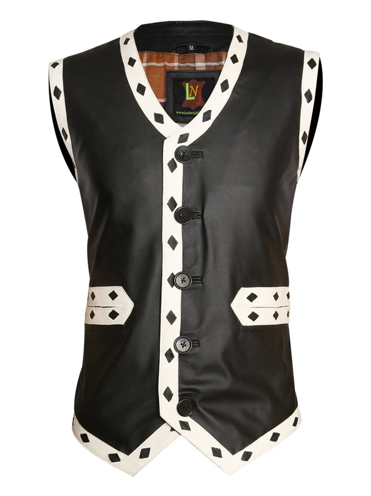 Mens Black Warriors Leather Vest - Arvo 