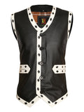 Mens Black Warriors Leather Vest - Arvo 
