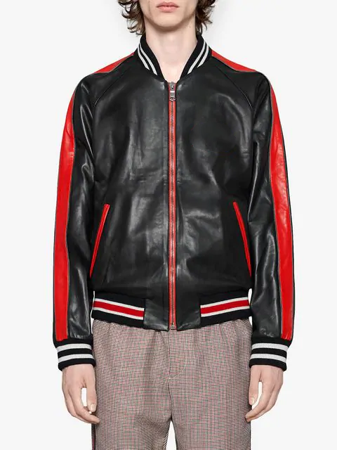 Men's Black Bomber Style Leather Jacket - Arvo 