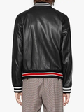 Men's Black Bomber Style Leather Jacket - Arvo 