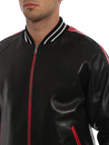 Men's Black Bomber Style Leather Jacket - Arvo 