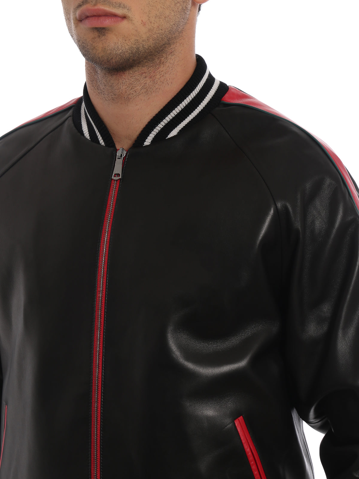 Men's Black Bomber Style Leather Jacket - Arvo 