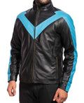 Stand collar Nightwing motorcycle jacket with open hem cuffs