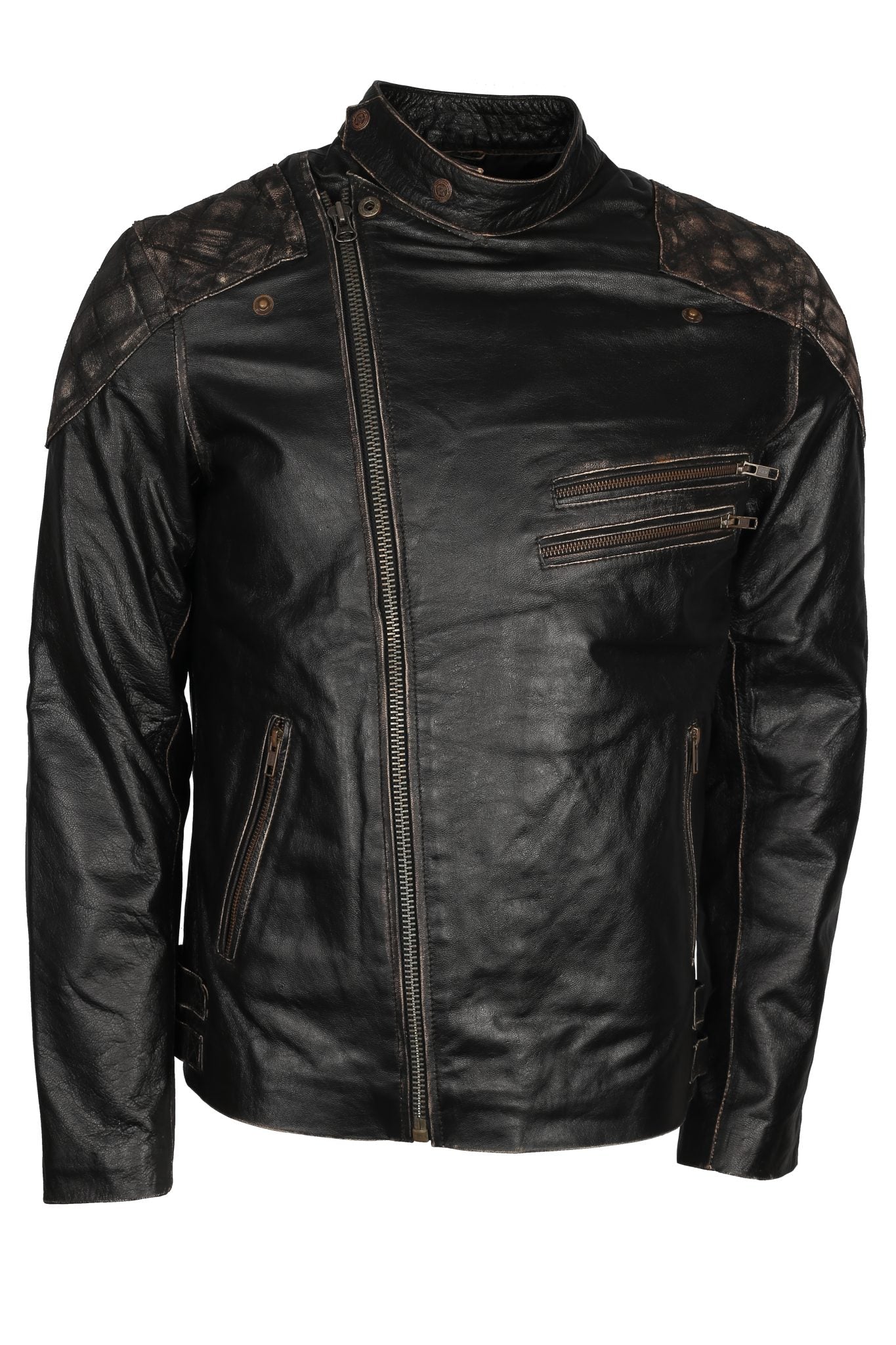 Mens Motorcycle Punisher Leather Jacket - Arvo 