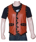 Mens Skull Tan Leather Vest - Arvo 