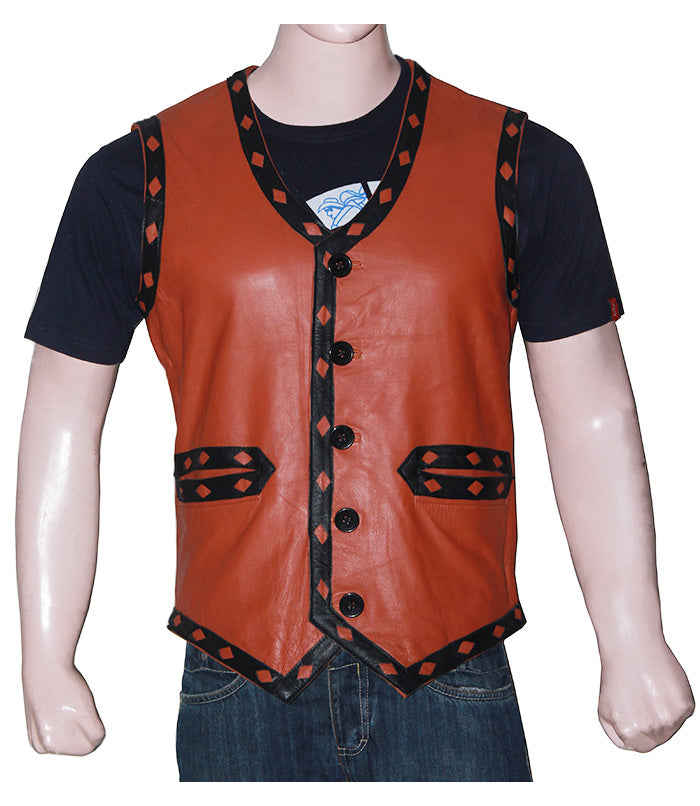 Mens Skull Tan Leather Vest - Arvo 