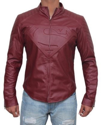 Clark Kent Smallville Superman red leather jacket front view

Superman Smallville motorcycle-style red leather jacket

men’s red leather jacket with Superman ‘S’ logo

Smallville TV series Clark Kent costume jacket

red leather cosplay jacket with branded zipper closure