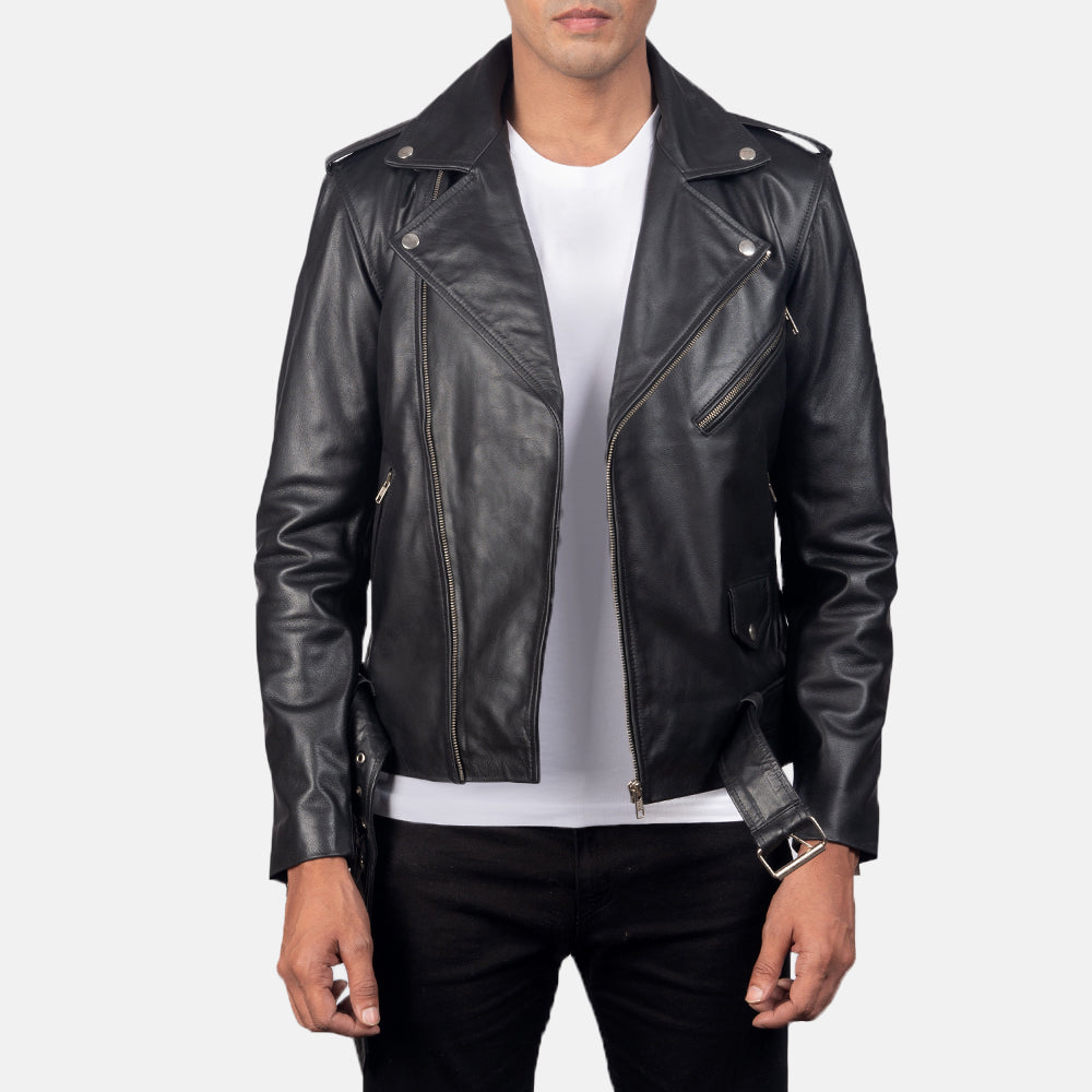 Mens Stylish Black Leather Jacket - Arvo 
