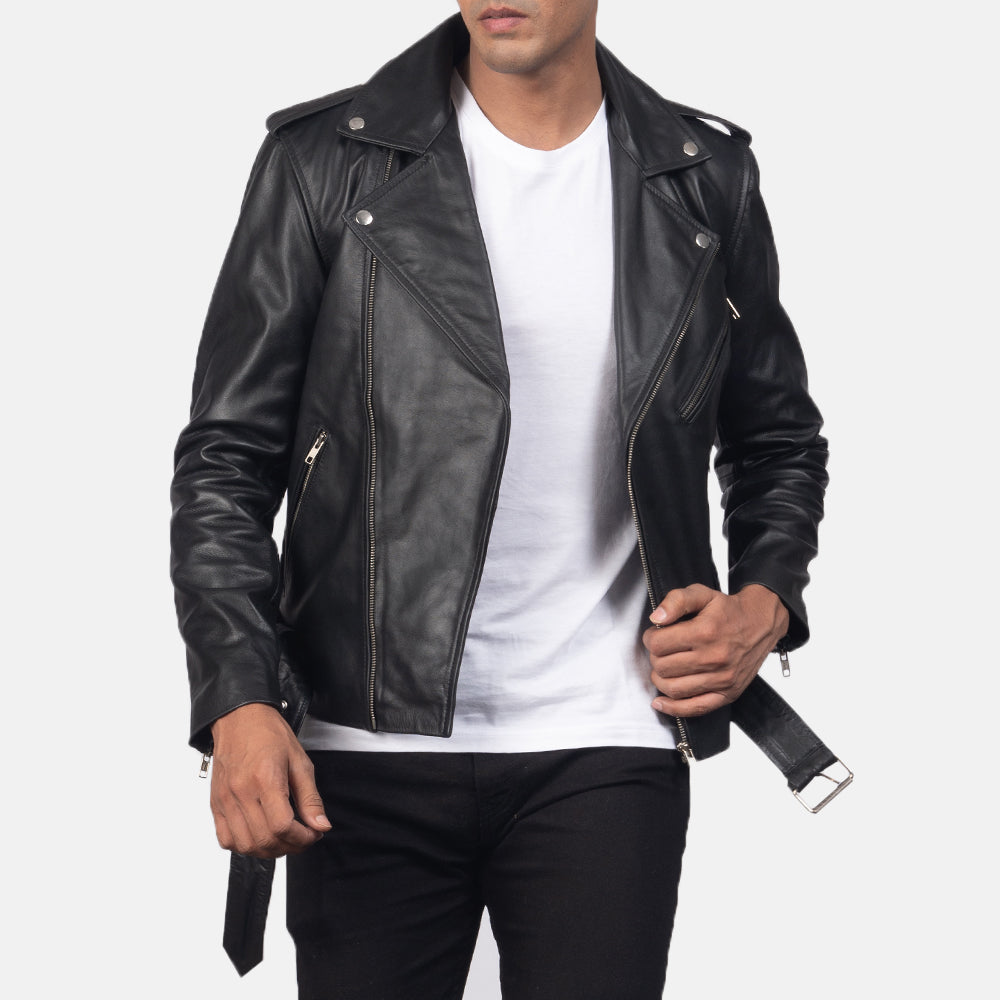 Mens Stylish Black Leather Jacket - Arvo 
