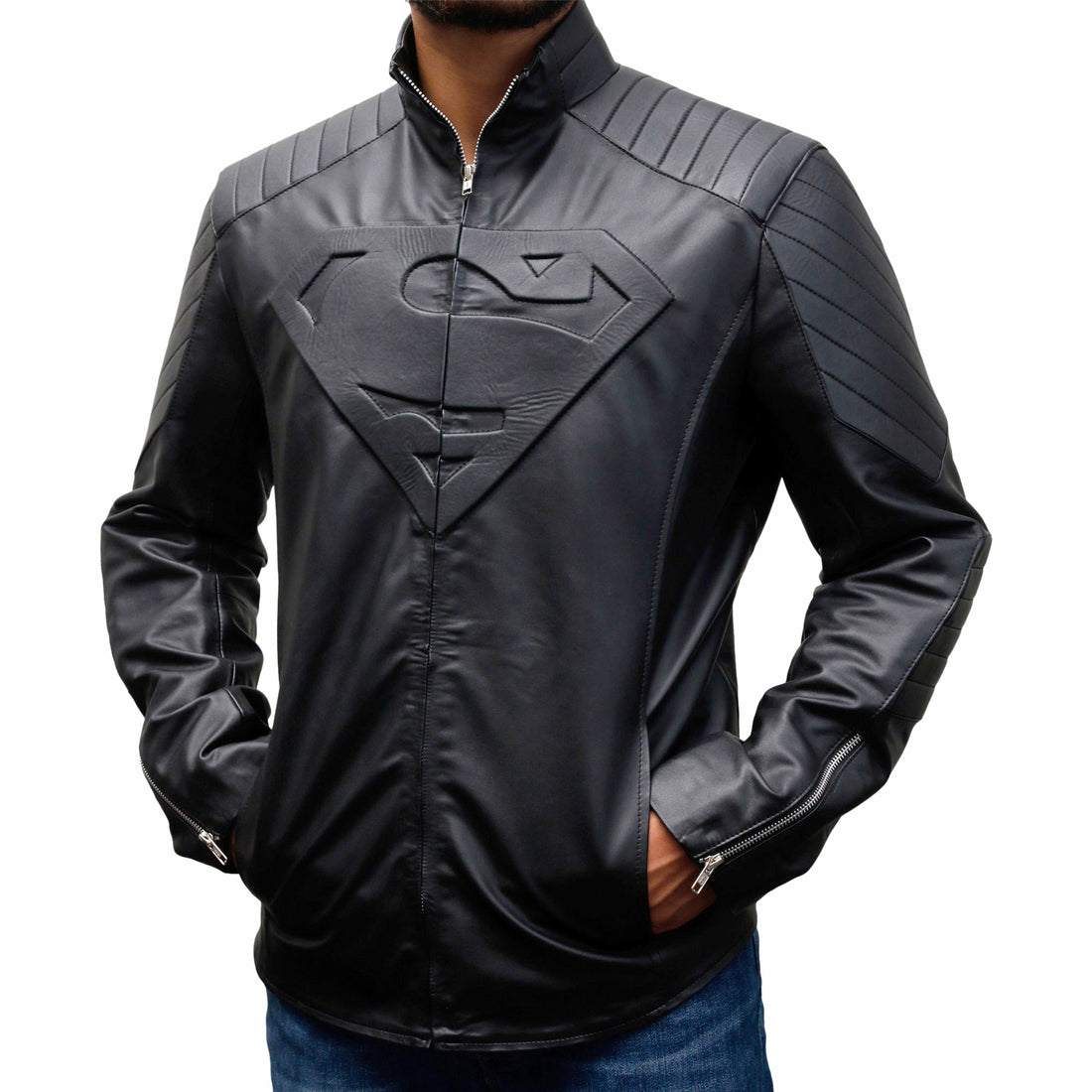 Superman Man Of Steel Leather Jacket Black - Arvo 