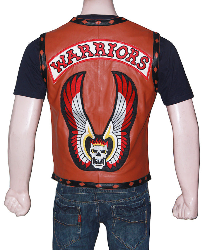 Mens Skull Tan Leather Vest - Arvo 