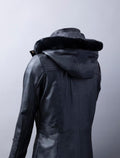 Ullapool women’s black hooded leather coat made from premium UK-sourced aniline leather with removable hood