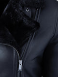 Largs women’s aviator leather jacket in dark brown with shearling collar

