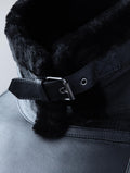 Largs women’s aviator leather jacket in dark brown with shearling collar


