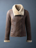 Kirkwall women’s aviator jacket in brown shearling leather with cozy collar

